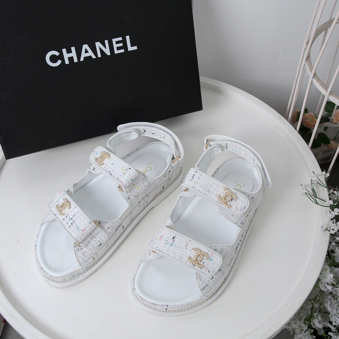 CC 25S Dad Sandal White Tweed Calfskin
