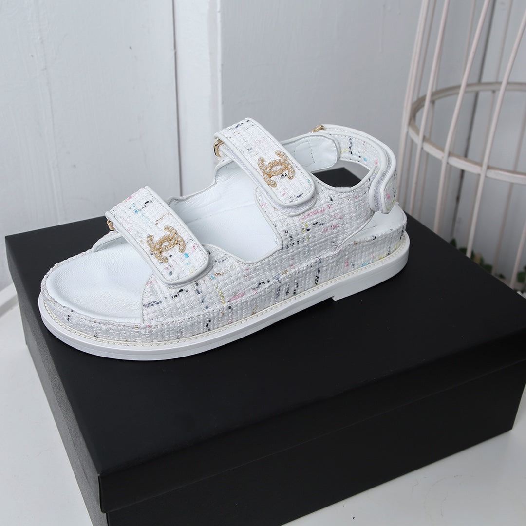 CC 25S Dad Sandal White Tweed Calfskin