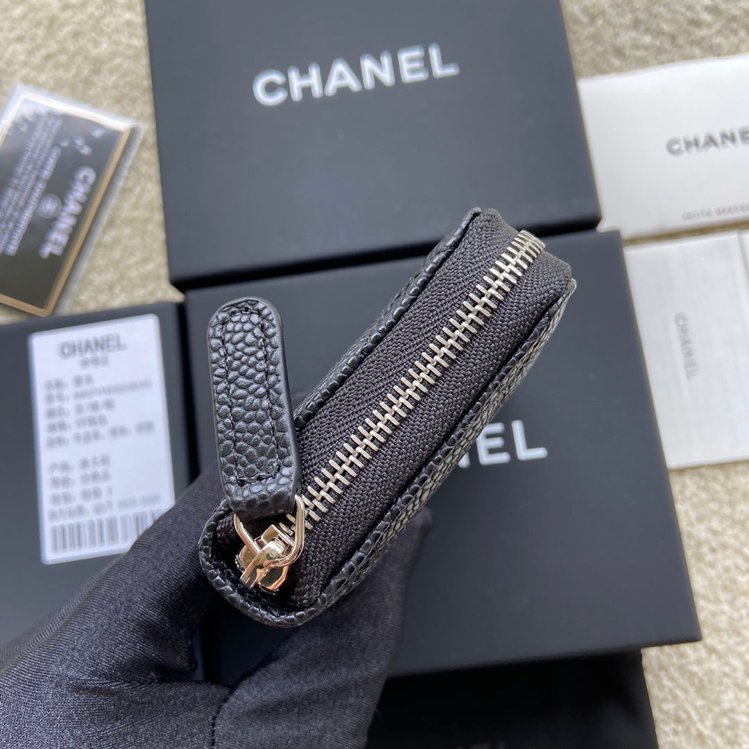 CC Classic Zipper Card Holder Black Caviar Sliver Steel 229630