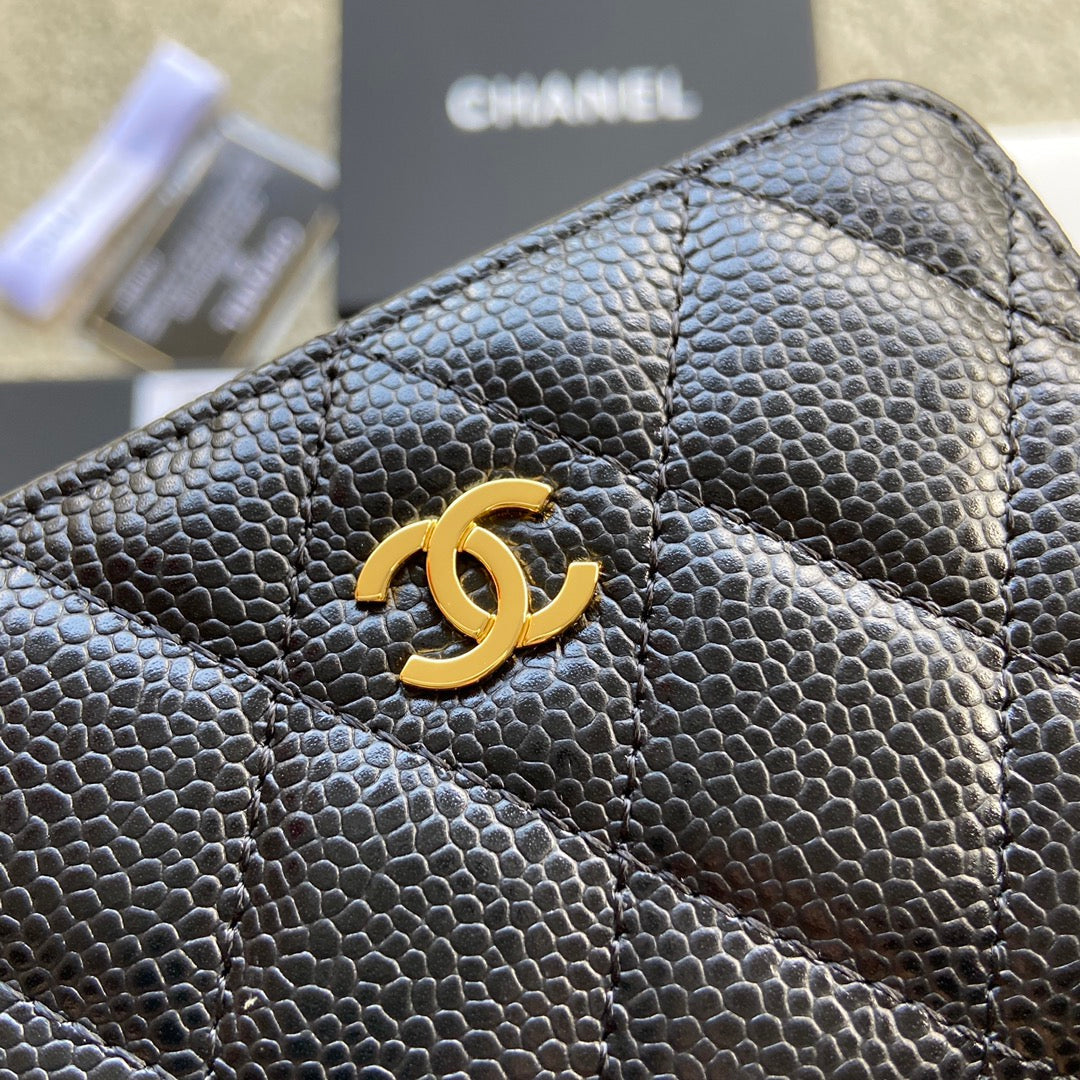 CC Classic Zipper Card Holder Black Caviar GHW 156535