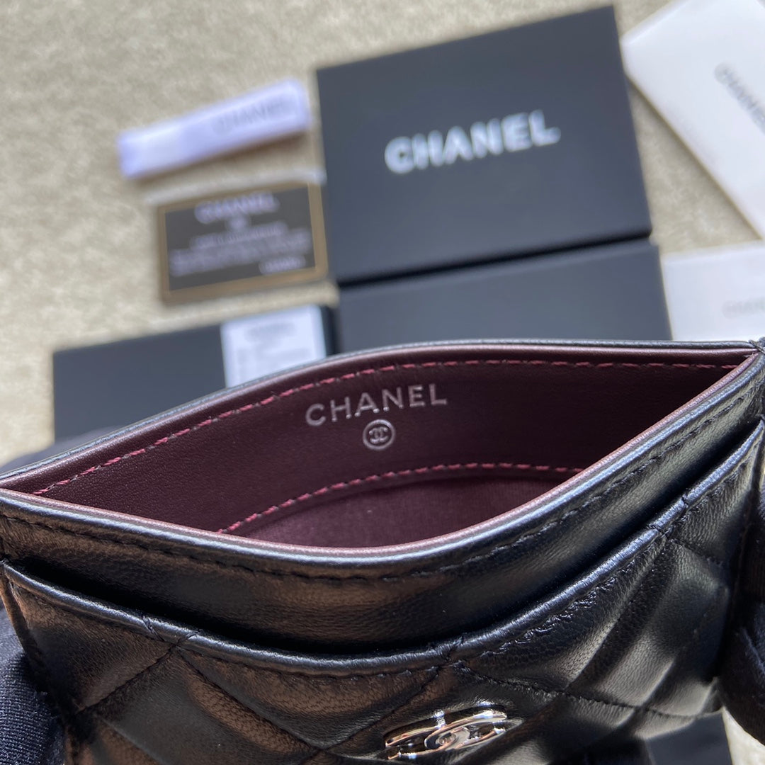 CC Classic Card Holder Black Sheepskin Sliver Steel 173997