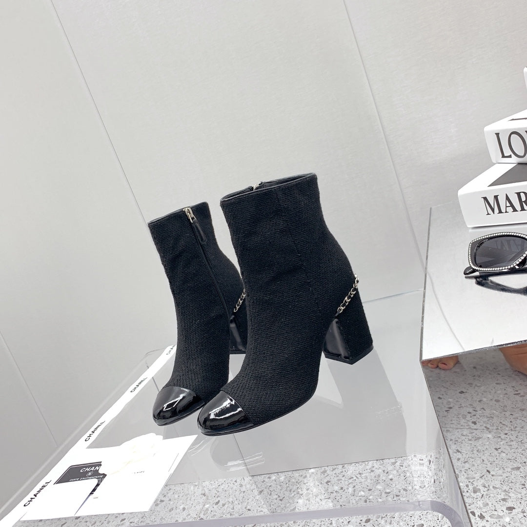 CC 26s Ankle Boots 8cm Black White Tweed 162842