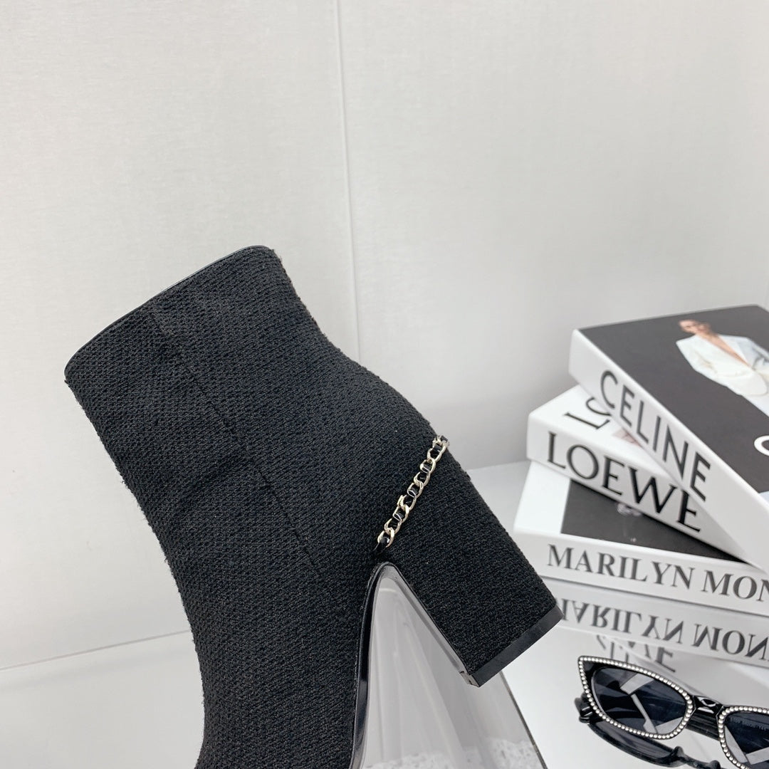CC 26s Ankle Boots 8cm Black White Tweed 162842