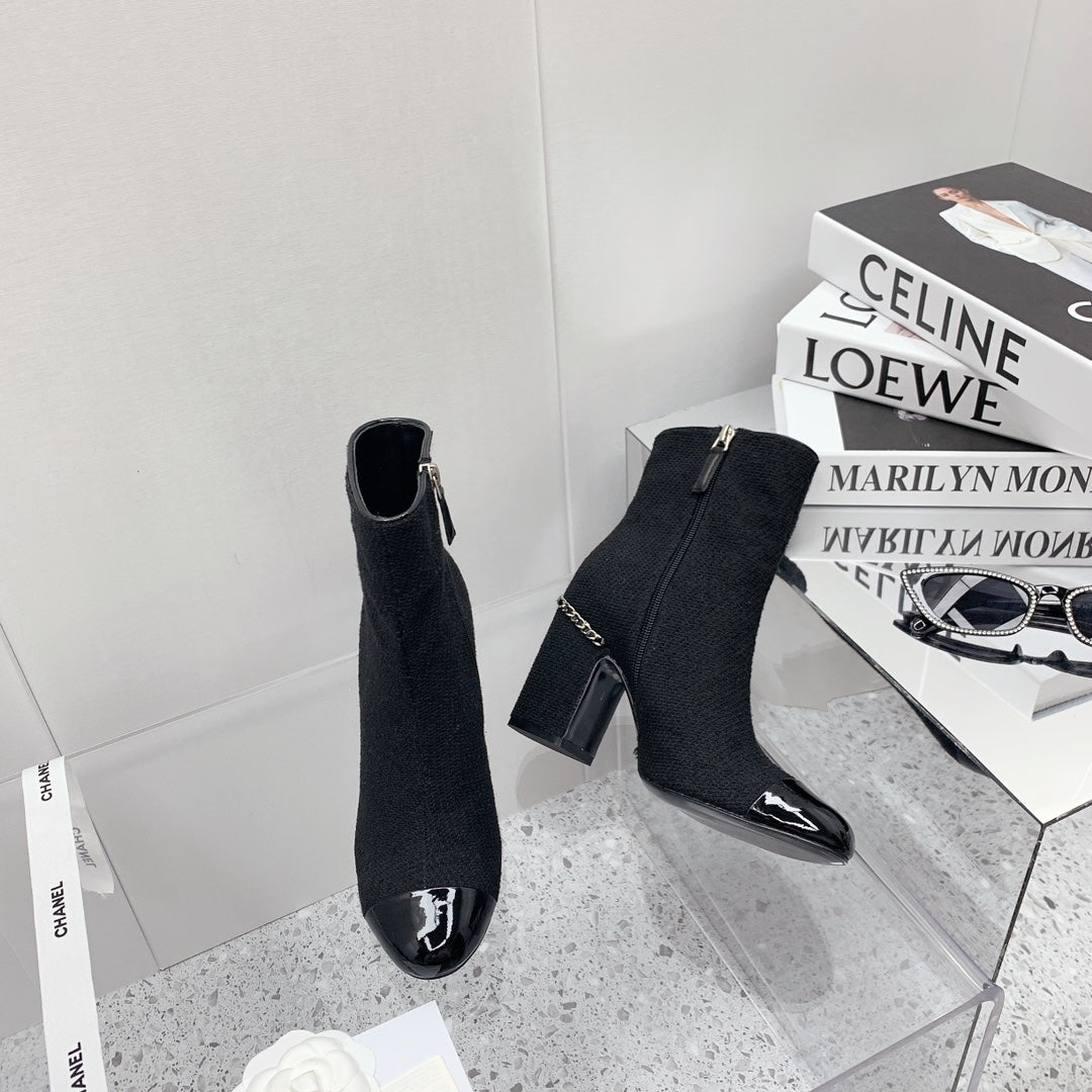 CC 26s Ankle Boots 8cm Black White Tweed 162842