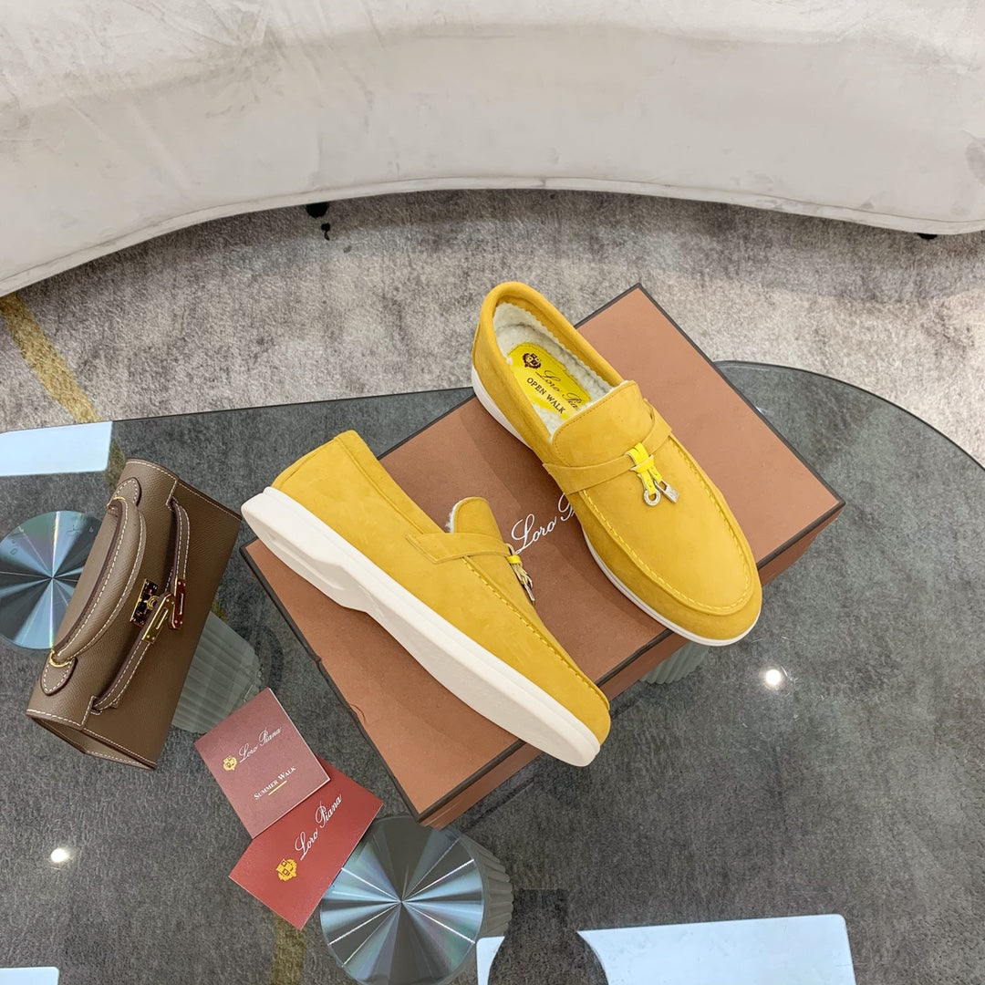 LP 26s Open Walk Loafers 2cm Yellow Suede Shearling SHW 110784