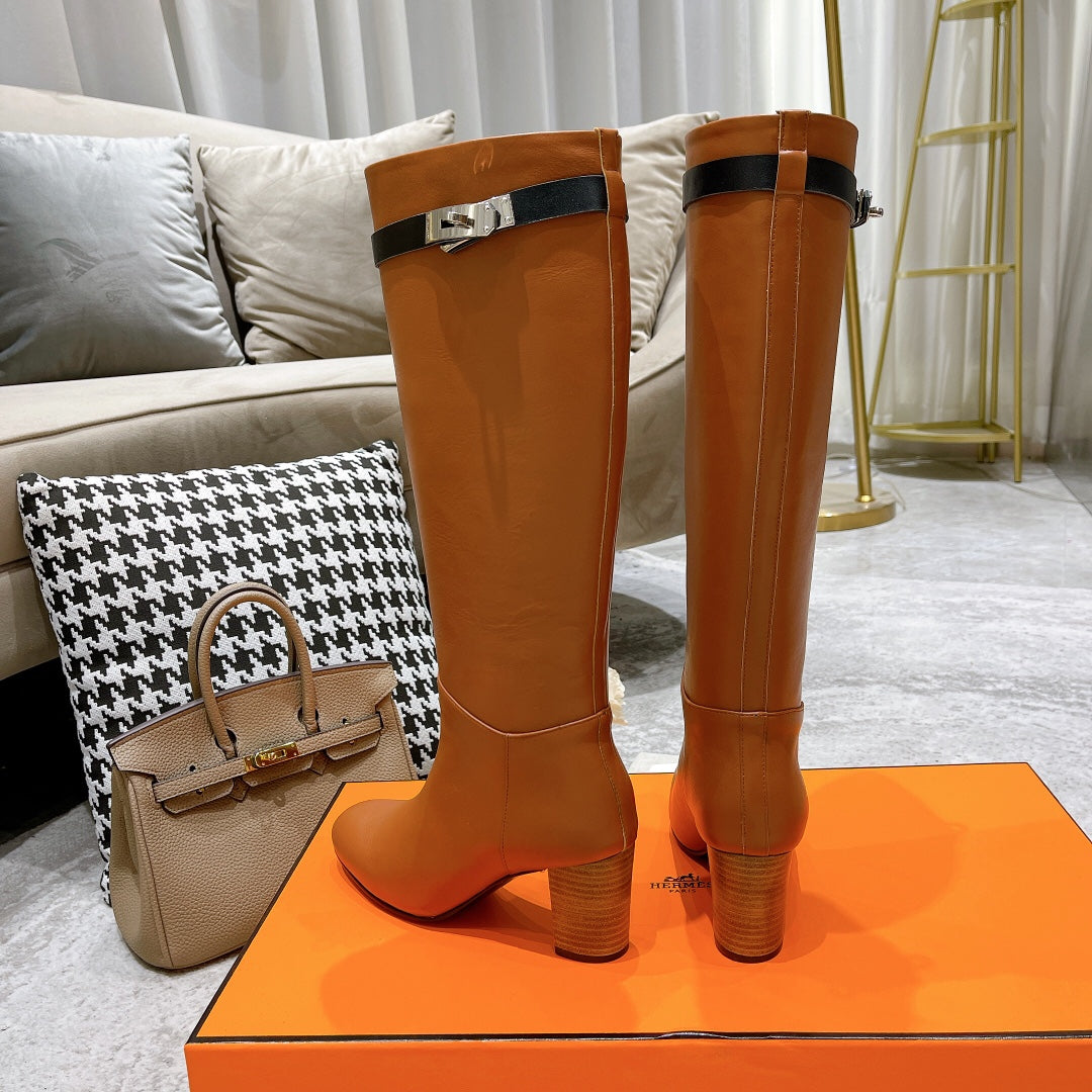 HM 26S Kelly Buckle Jumping Boots 6.5cm Tan Leather 112941