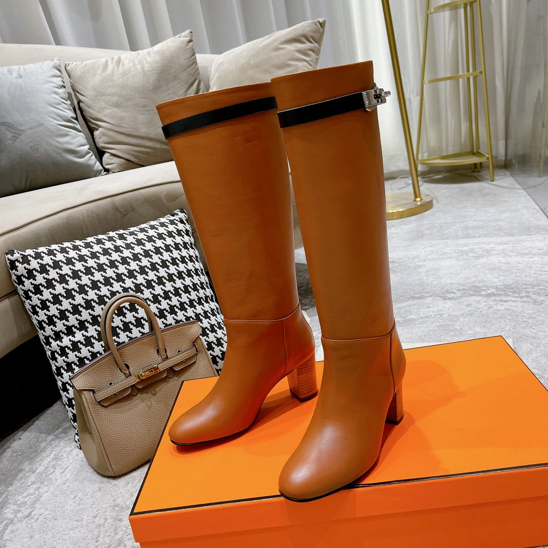 HM 26S Kelly Buckle Jumping Boots 6.5cm Tan Leather 112941
