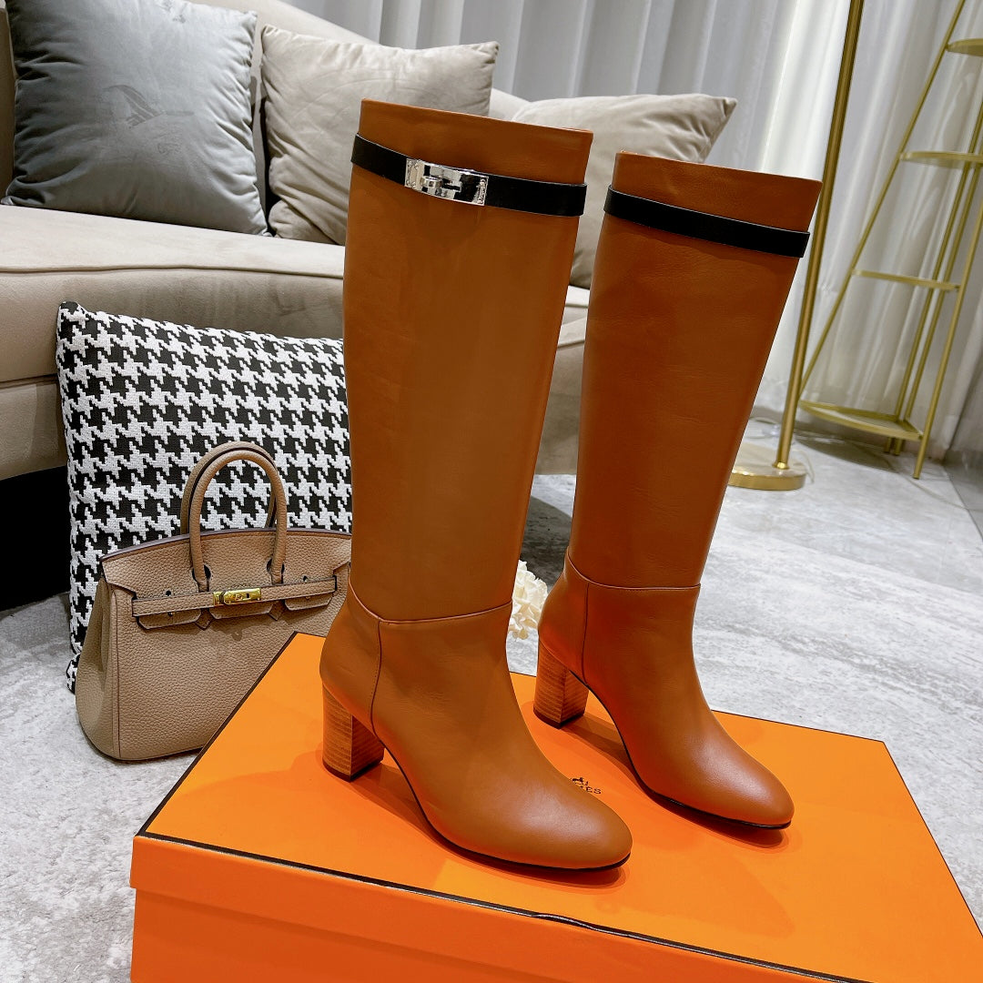 HM 26S Kelly Buckle Jumping Boots 6.5cm Tan Leather 112941