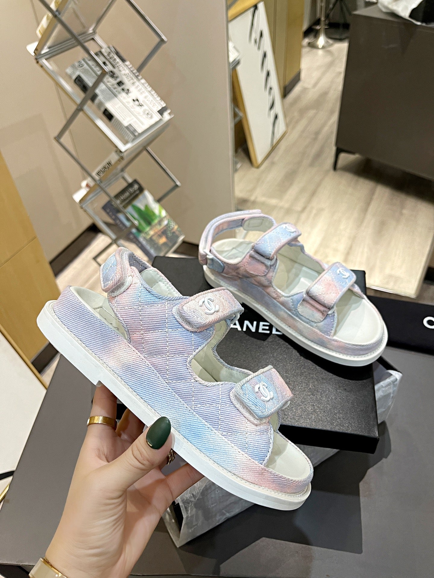 CC Dad Sandal Multicolor Denim Cream Calfskin