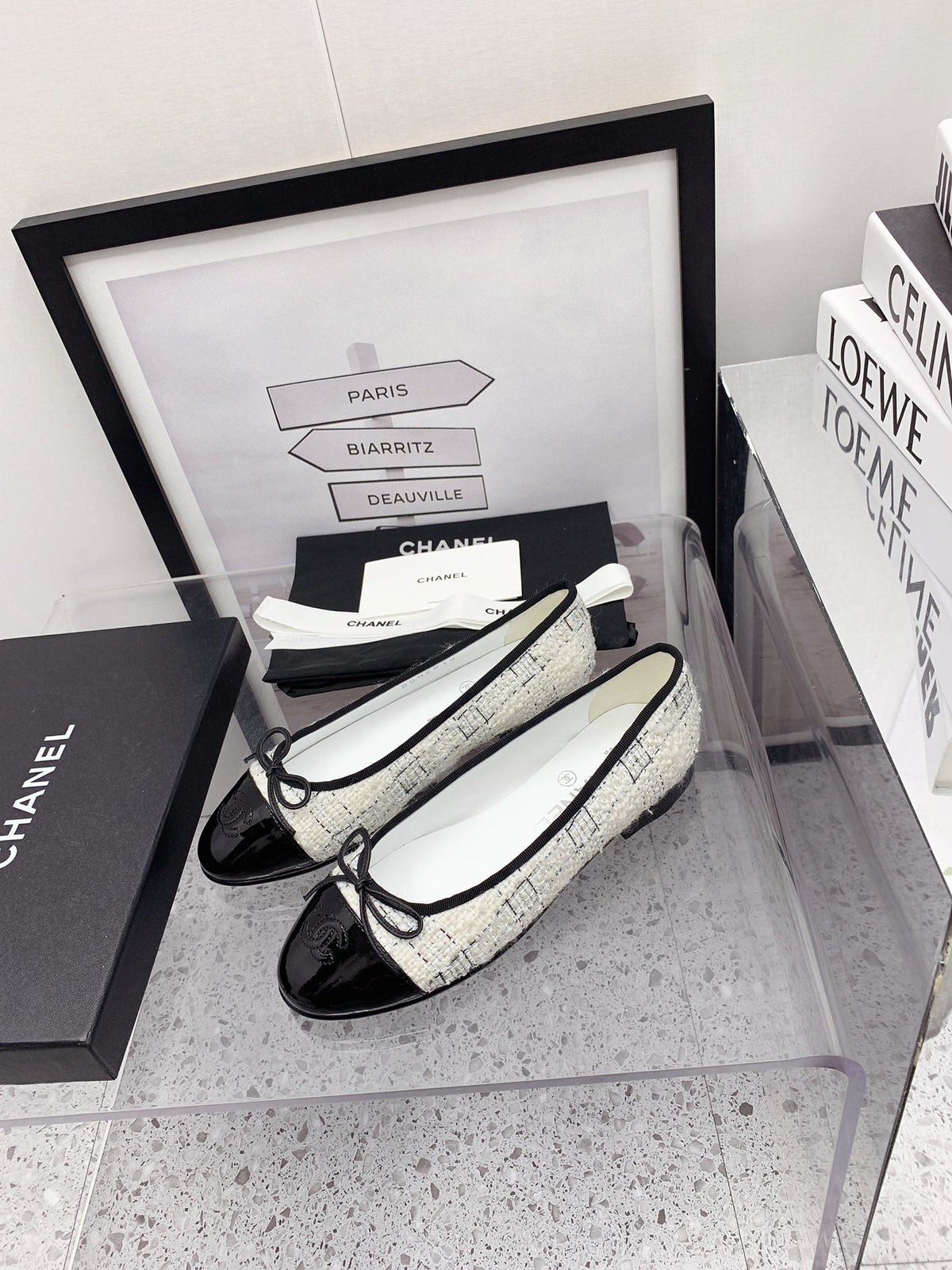 CC 2026 Logo Ballet Flats White Tweed 161610