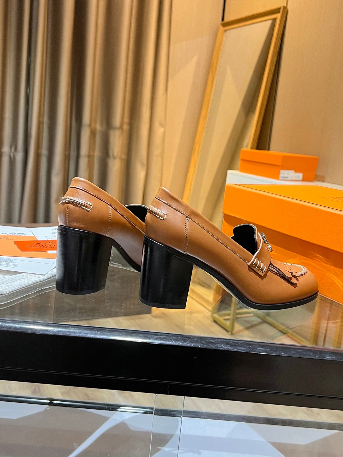 HM 26s Elysee Loafers 7cm Tan Leather 149083