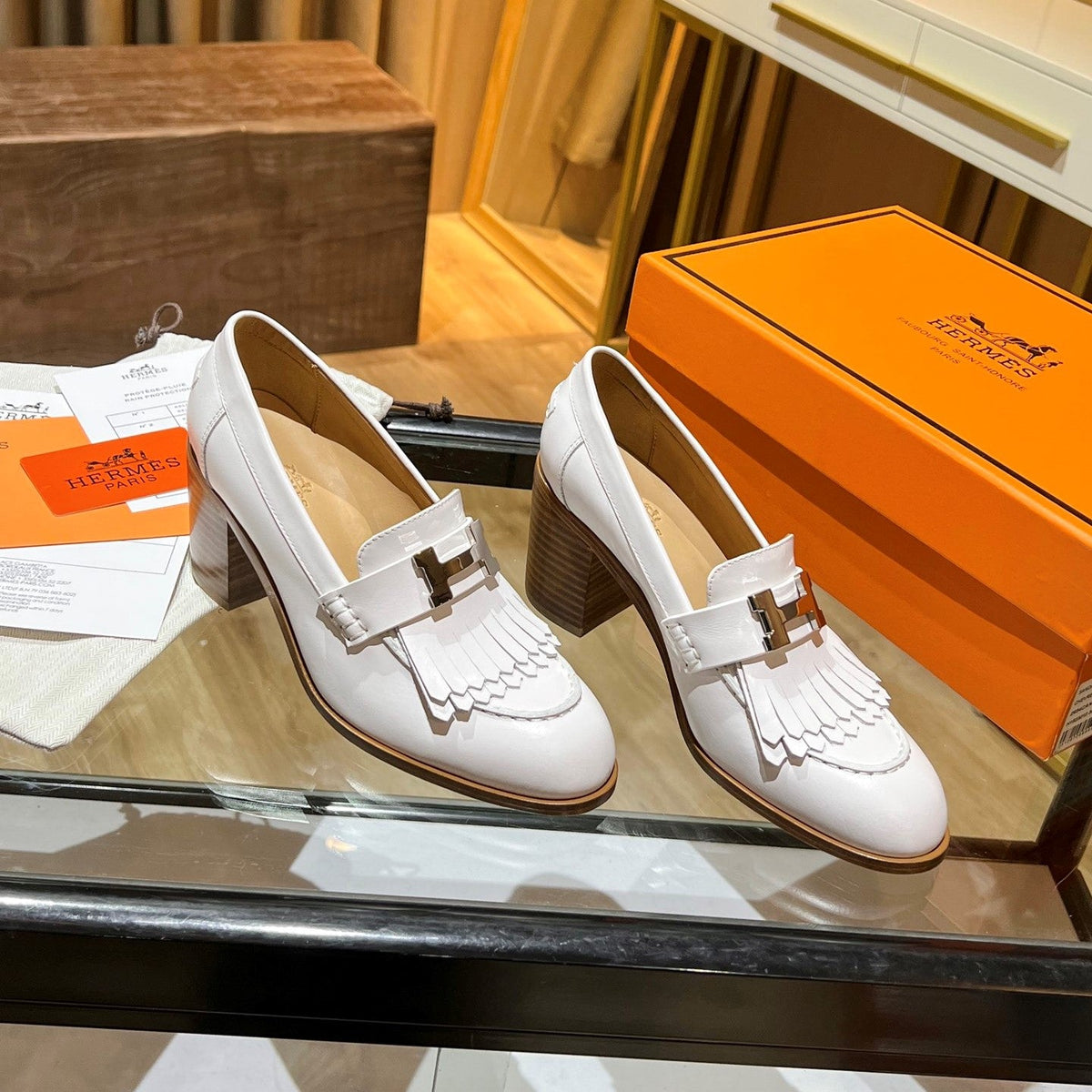 HM 26s Elysee Loafers 7cm White Leather 149084