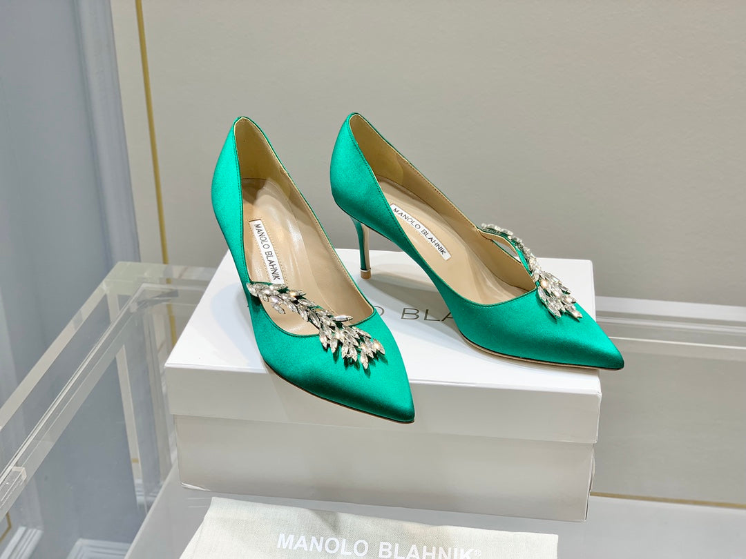 Manolo Women's Nadira Pumps 70 Green Satin