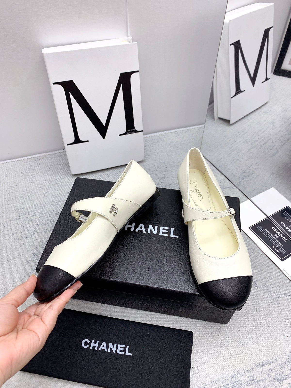 CC 2026 Logo Mary Jane Ballet Flats White Leather 161750