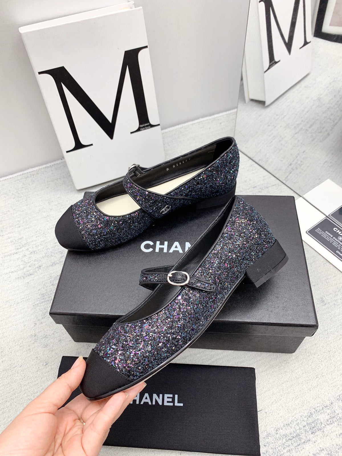 CC 2026 Logo Mary Jane Ballet Flats Black Glitter 161751