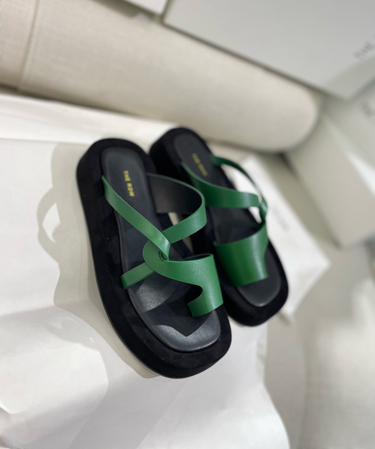 The Row 26s Ginza Sandals Green Black Smooth Leather 156125