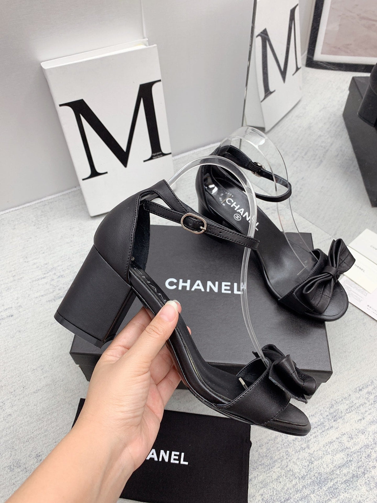 CC 26s Ankle Strap Sandals 6cm Black Leather 163414