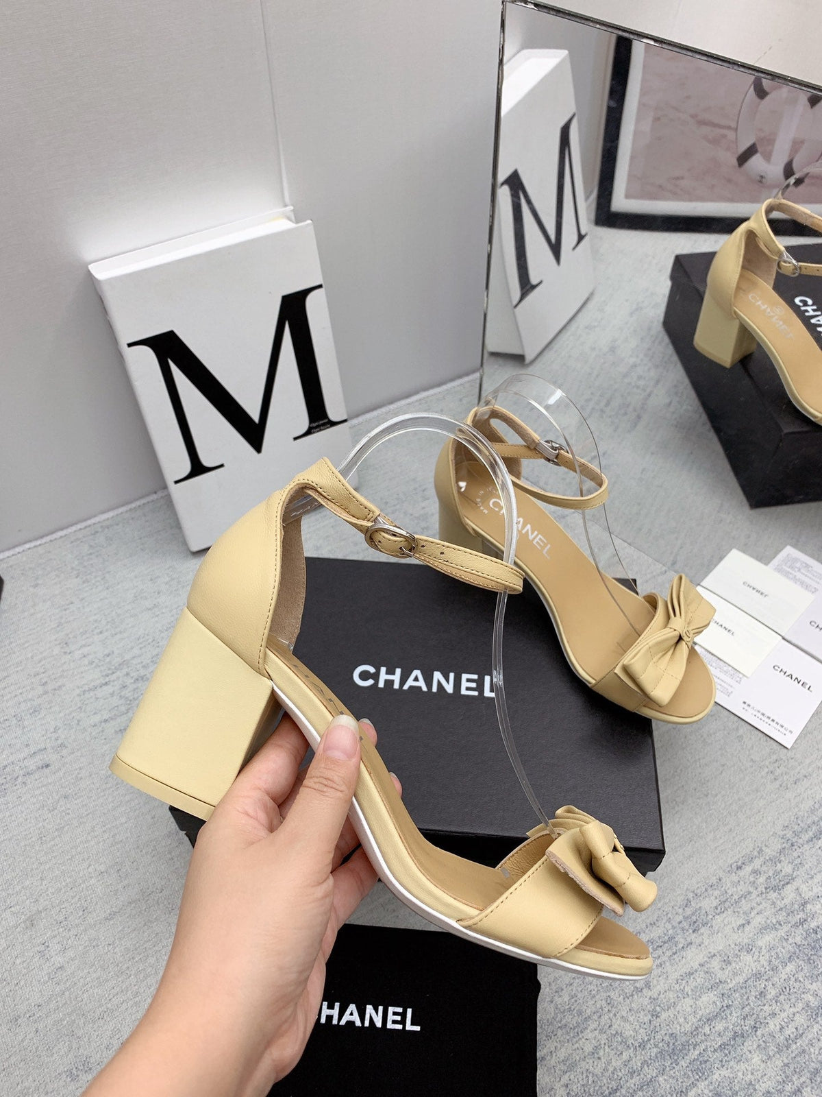 CC 26s Ankle Strap Sandals 6cm Beige Leather 163409