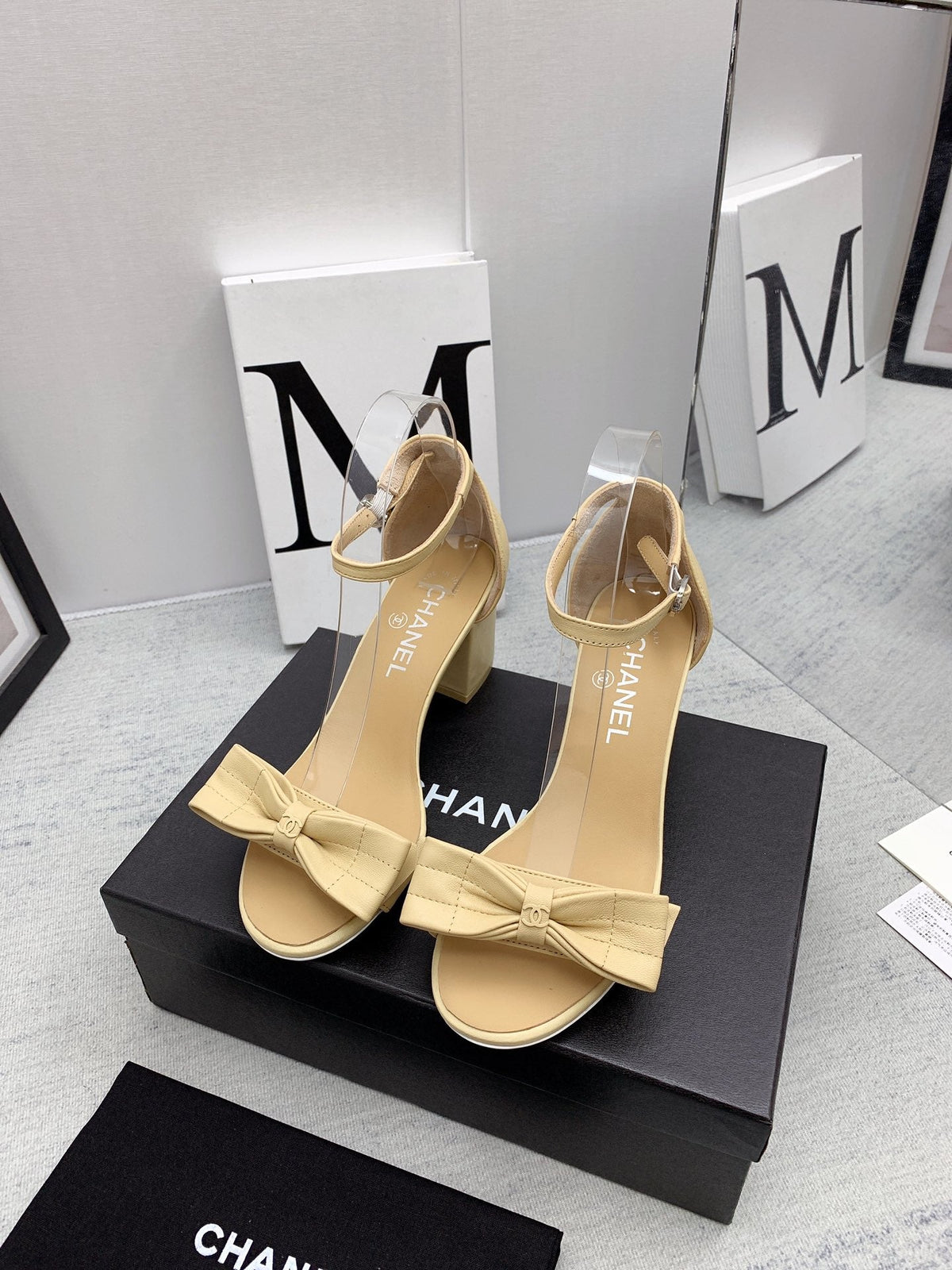 CC 26s Ankle Strap Sandals 6cm Beige Leather 163409
