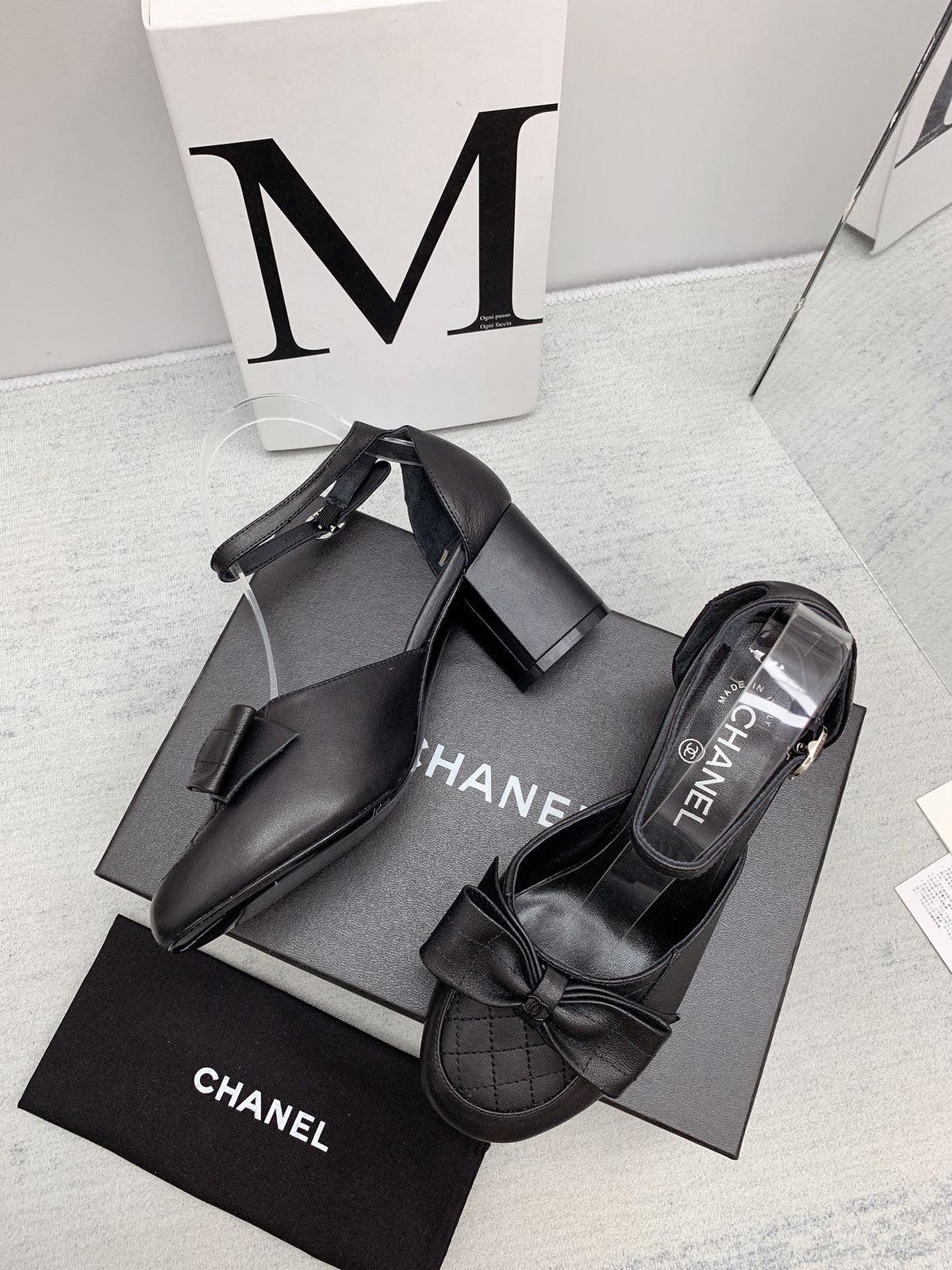 CC 26s Ankle Strap Heels 6cm Black Leather 163418