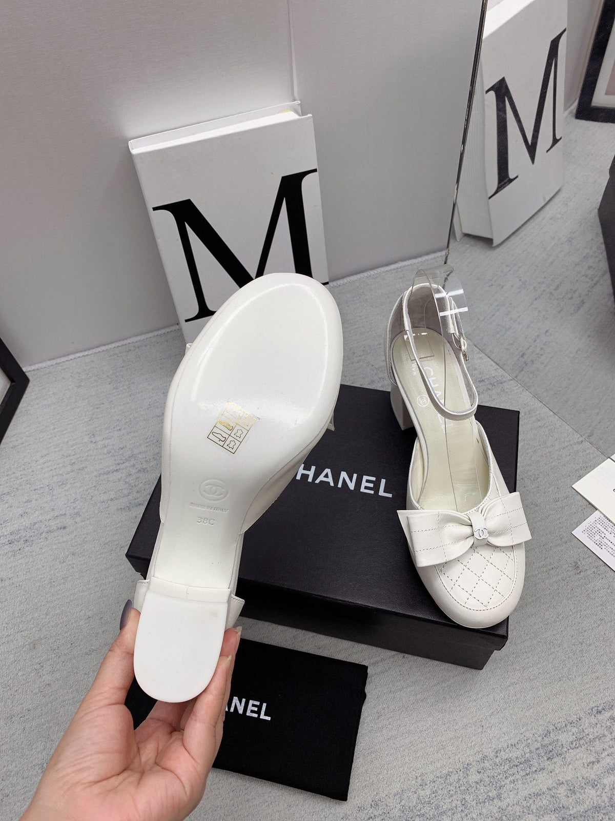 CC 26s Ankle Strap Heels 6cm White Leather 163416