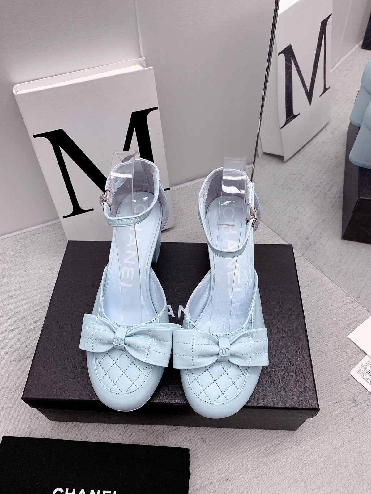CC 26s Ankle Strap Heels 6cm Light Blue Leather 163413