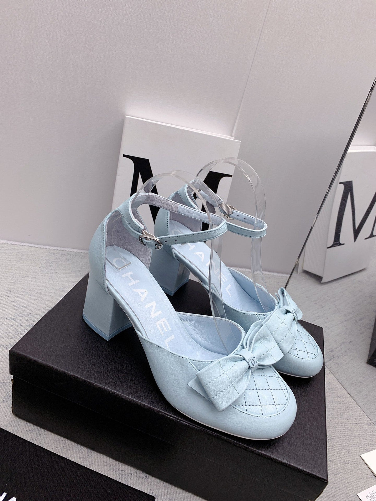 CC 26s Ankle Strap Heels 6cm Light Blue Leather 163413