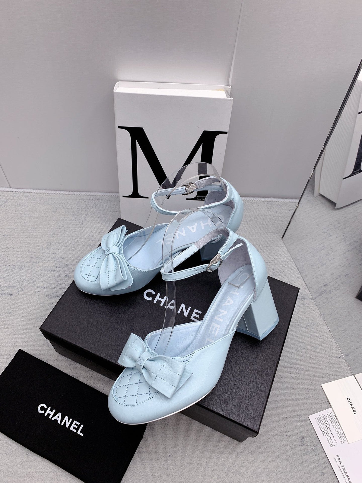 CC 26s Ankle Strap Heels 6cm Light Blue Leather 163413