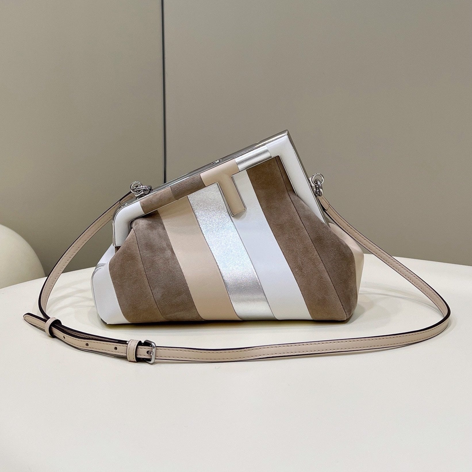 FENDI FIRST SMALL 26 IN COLORFUL SUEDE AND CALFSKIN WITH SILVER HARDWARE