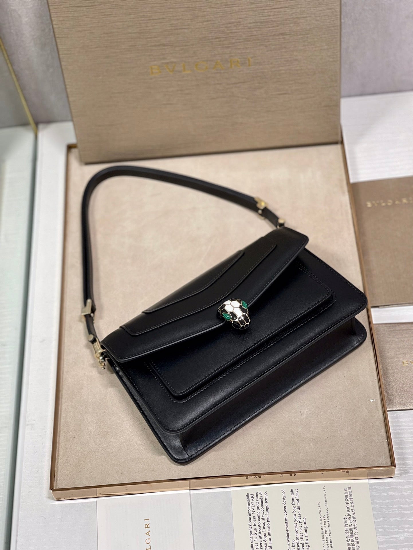 Serpenti Forever East-West Shoulder Bag 22cm Black Cafskin GHW 188478