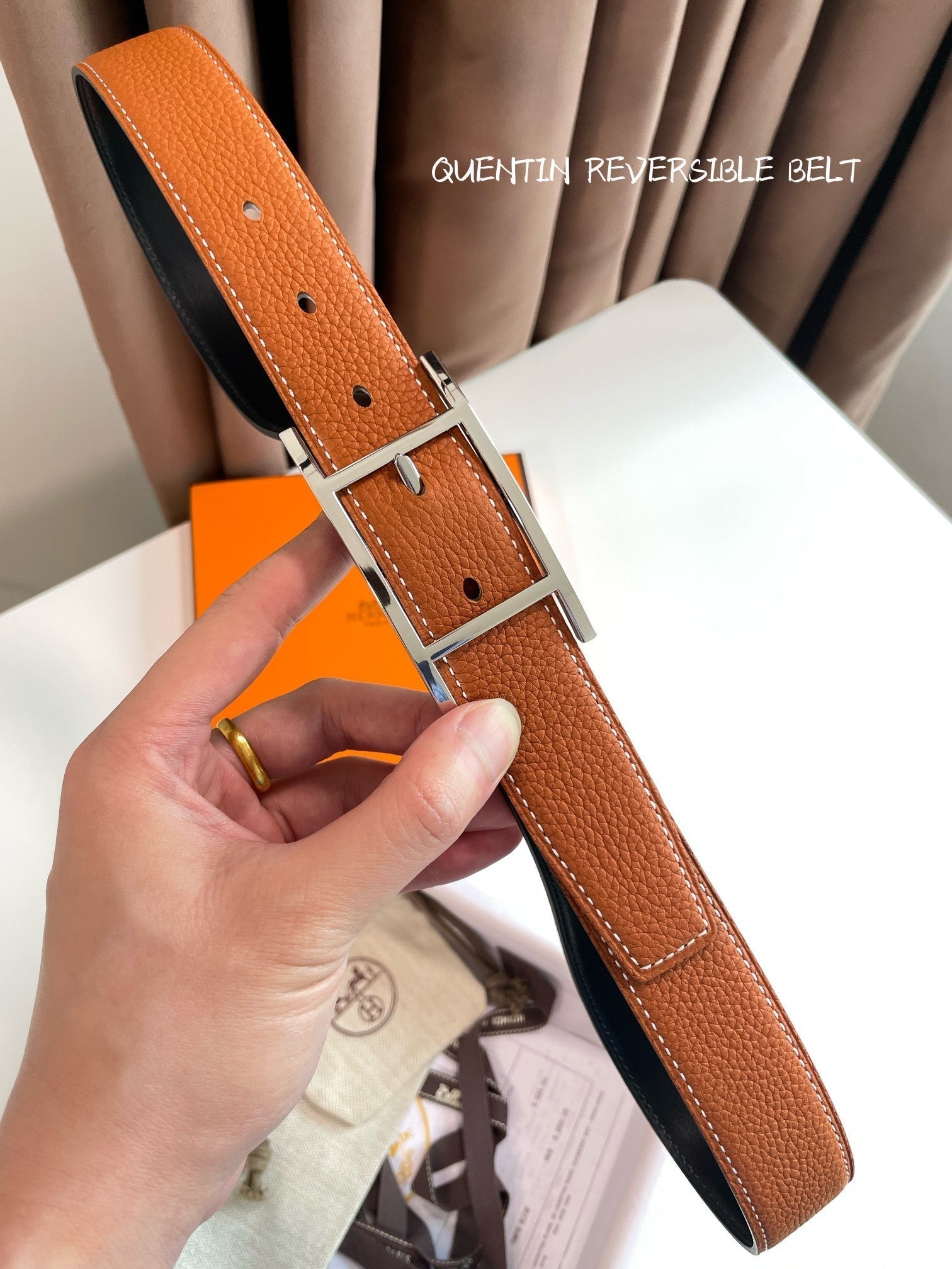 HM Quentin Reversible 32mm Belt Black Brown Leather 187793