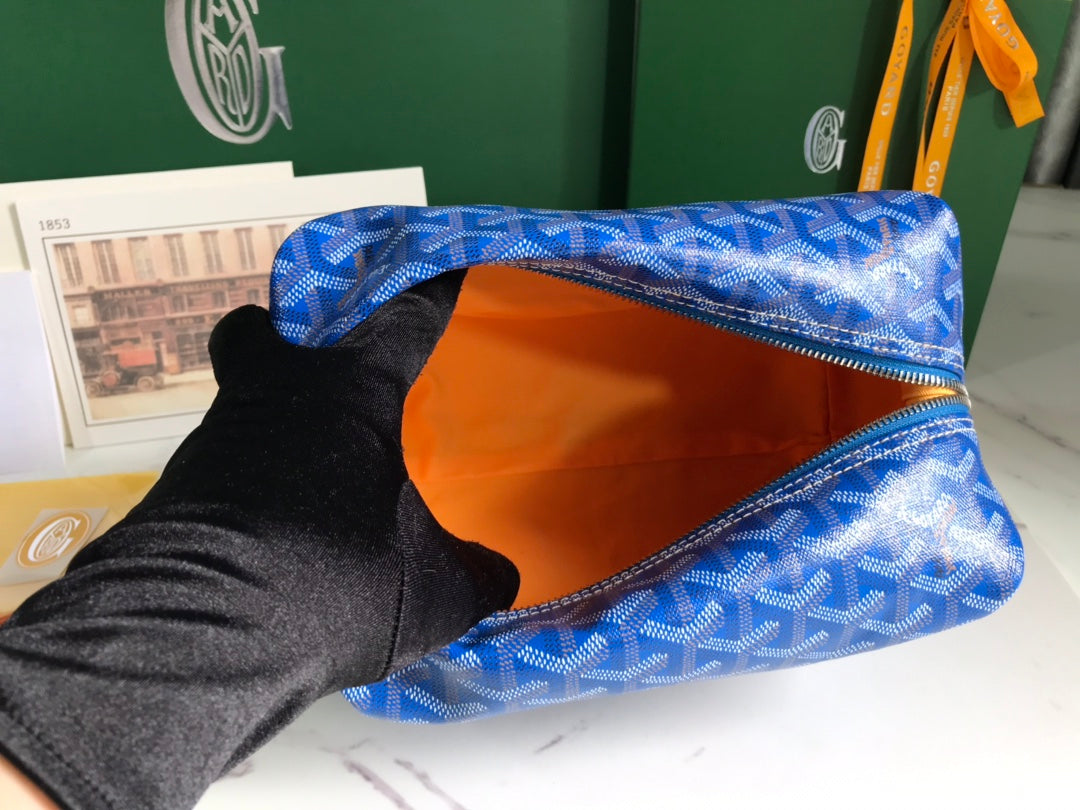 Goyard Bowling 25 Toiletry Bag Blue Canvas & Calfskin