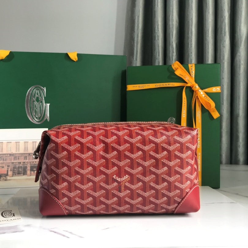 Goyard Bowling 25 Toiletry Bag Red Canvas & Calfskin