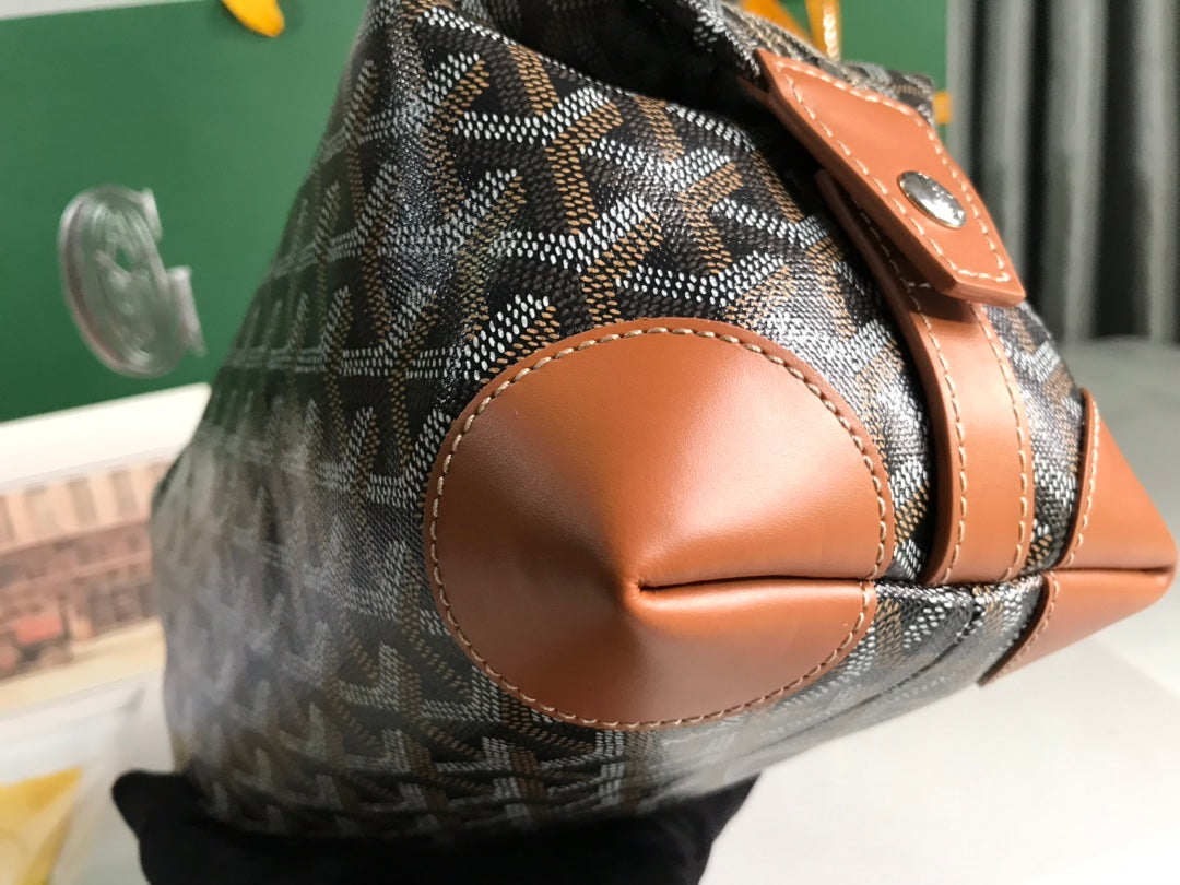 Goyard Bowling 25 Toiletry Bag Black Tan Canvas & Calfskin