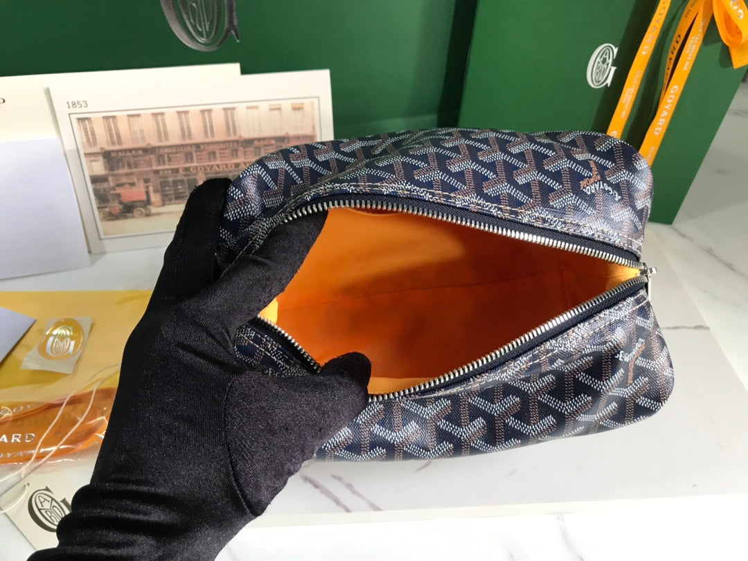 Goyard Bowling 25 Toiletry Bag Navy Blue Canvas & Calfskin