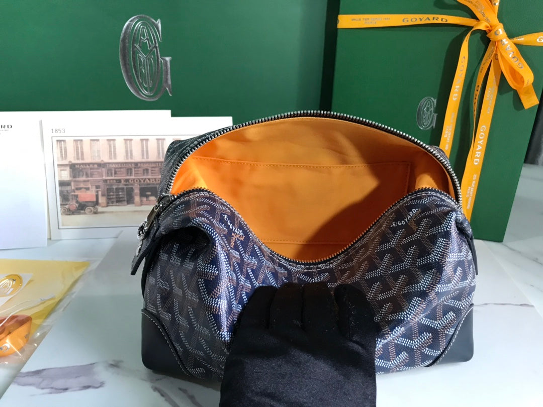 Goyard Bowling 25 Toiletry Bag Navy Blue Canvas & Calfskin