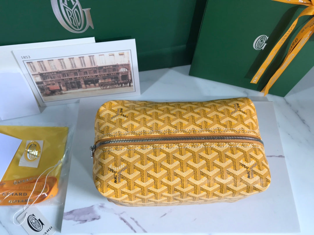 Goyard Bowling 25 Toiletry Bag Yellow Canvas & Calfskin