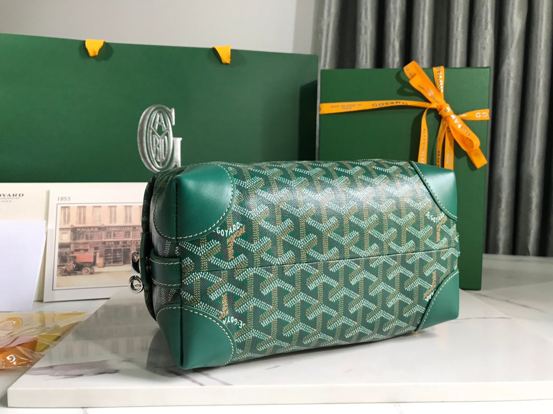 Goyard Bowling 25 Toiletry Bag Green Canvas & Calfskin