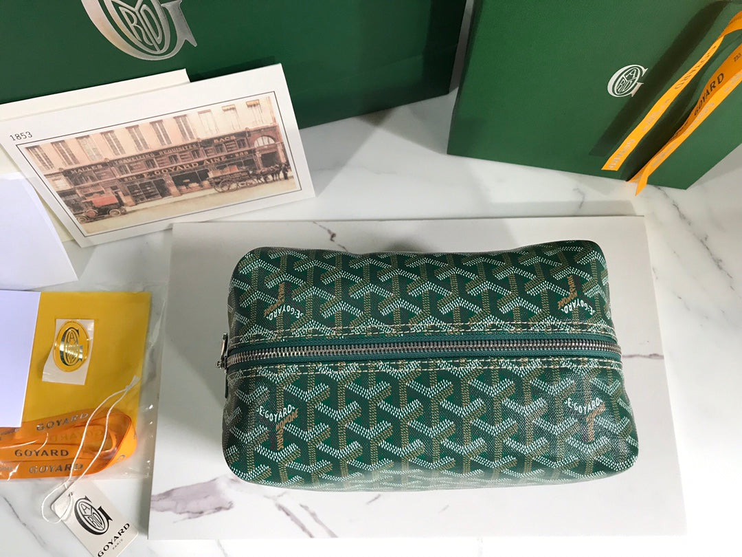 Goyard Bowling 25 Toiletry Bag Green Canvas & Calfskin