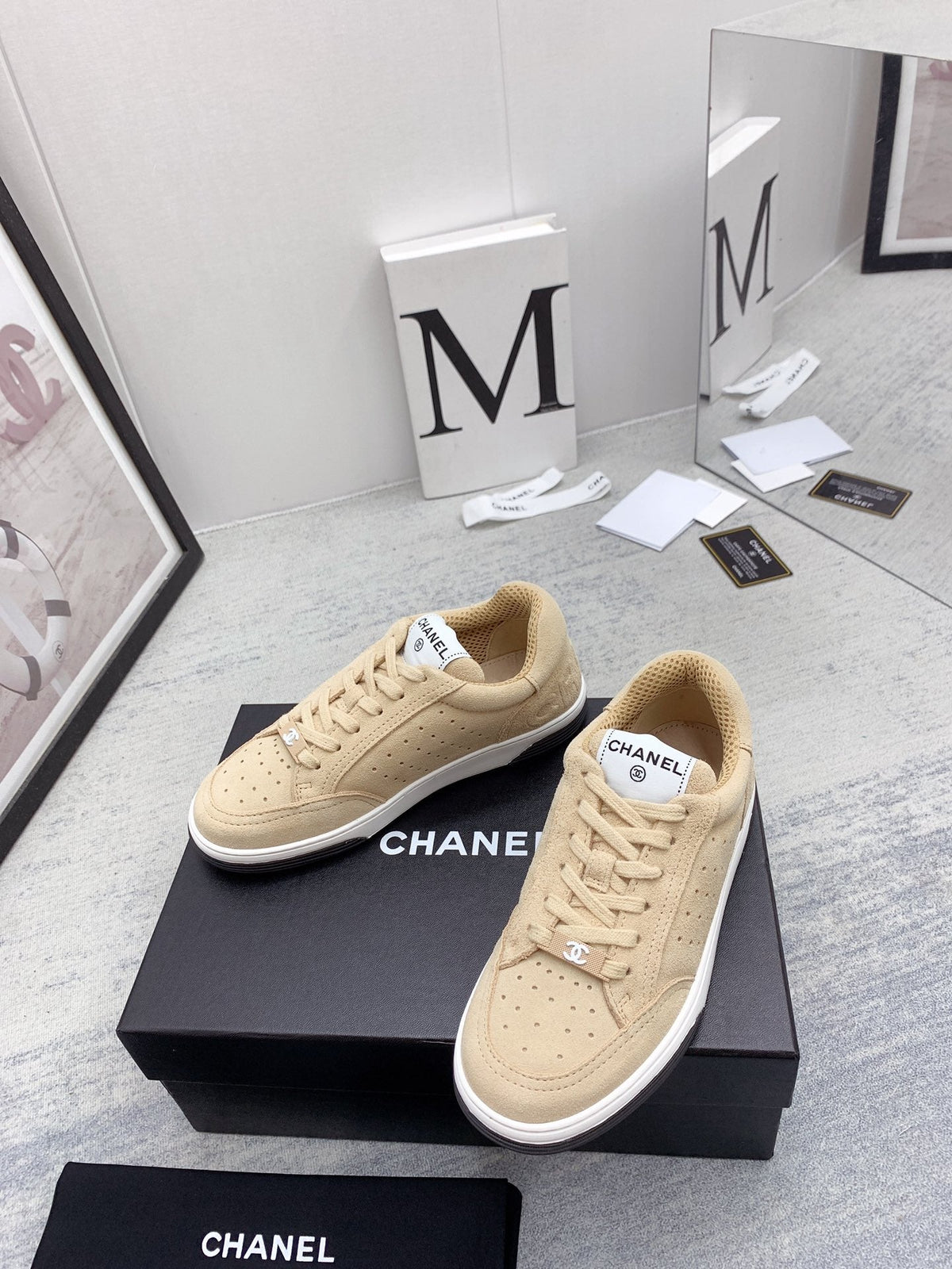 CC 26s Low Top Sneakers Beige Suede Leather 160062