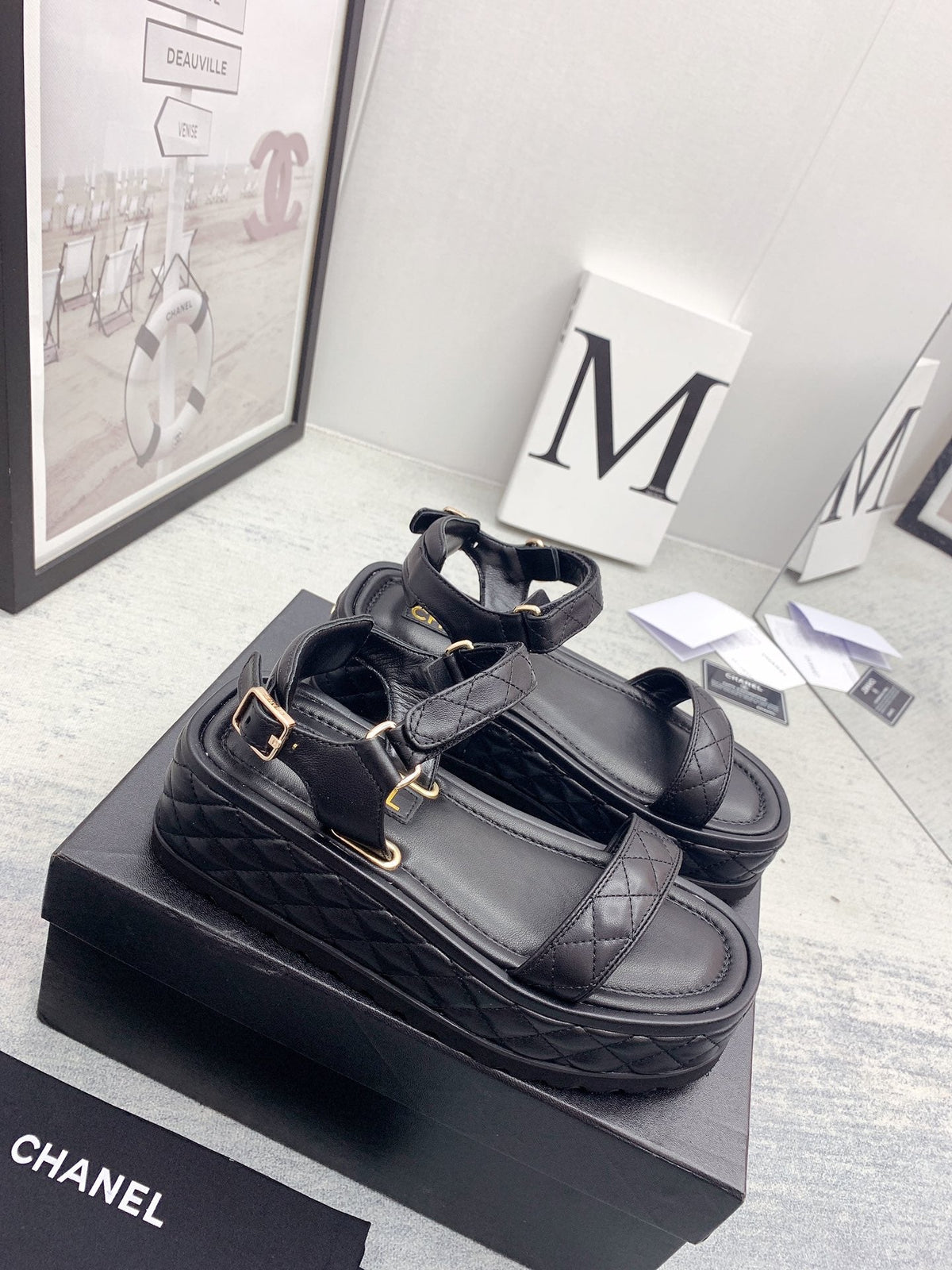 CC 26s Platform Sandals Black Quilted Lambskin 160083