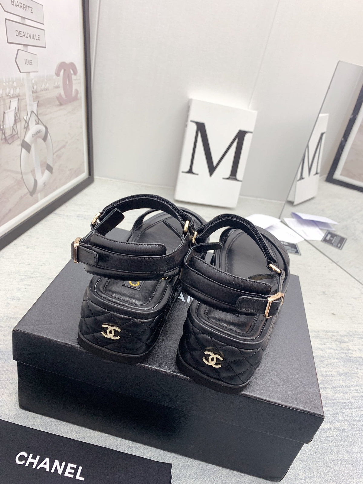 CC 26s Platform Sandals Black Quilted Lambskin 160083