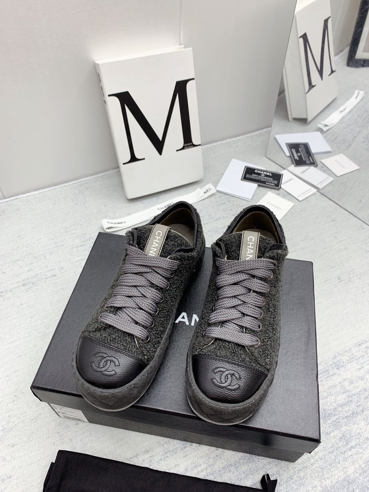CC 26s Platform Sneakers Grey Black Boucle Calfskin 160122
