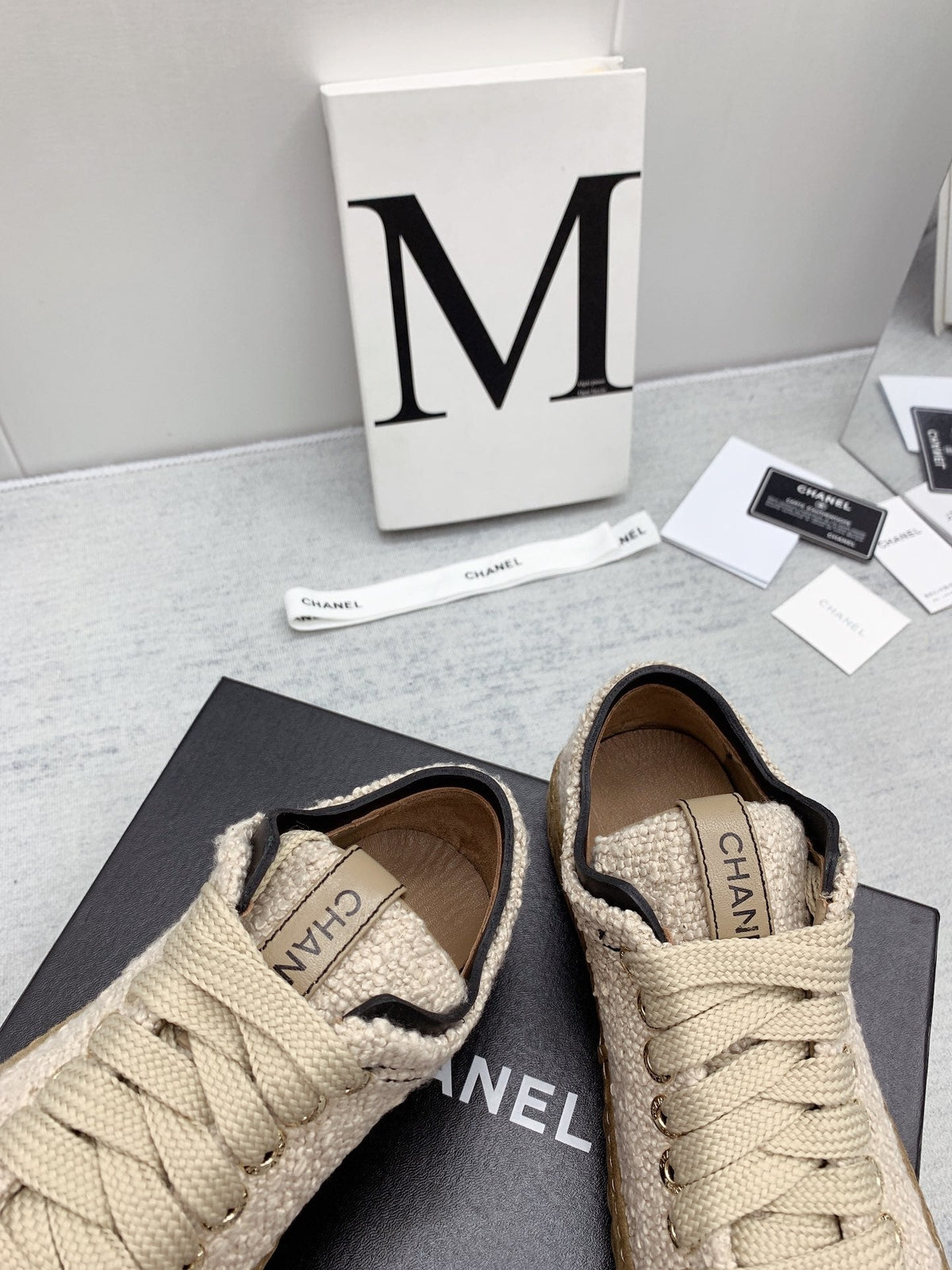 CC 26s Platform Sneakers Beige Black Boucle Calfskin 160118