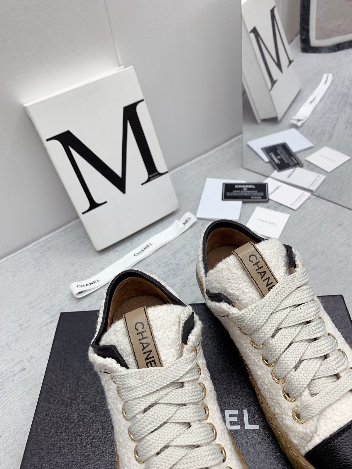 CC 26s Platform Sneakers Ivory Black Boucle Calfskin 160124