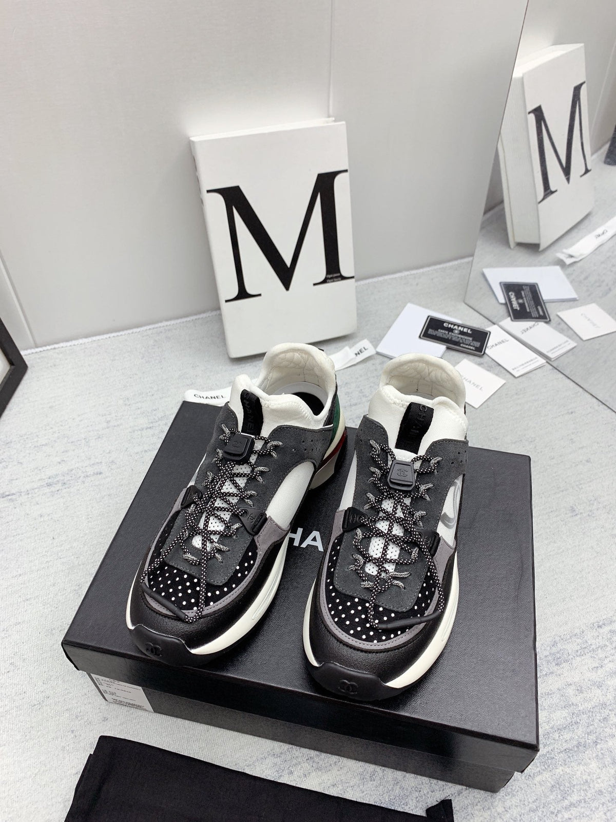 CC 26s Multicolor Sneakers Black White Green Calfskin Mesh 160121