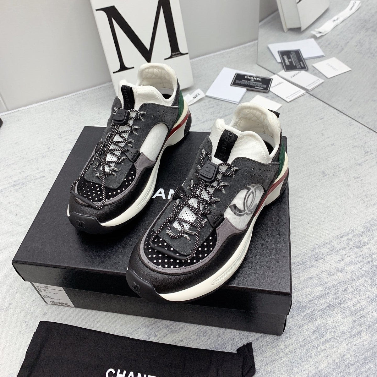 CC 26s Multicolor Sneakers Black White Green Calfskin Mesh 160121