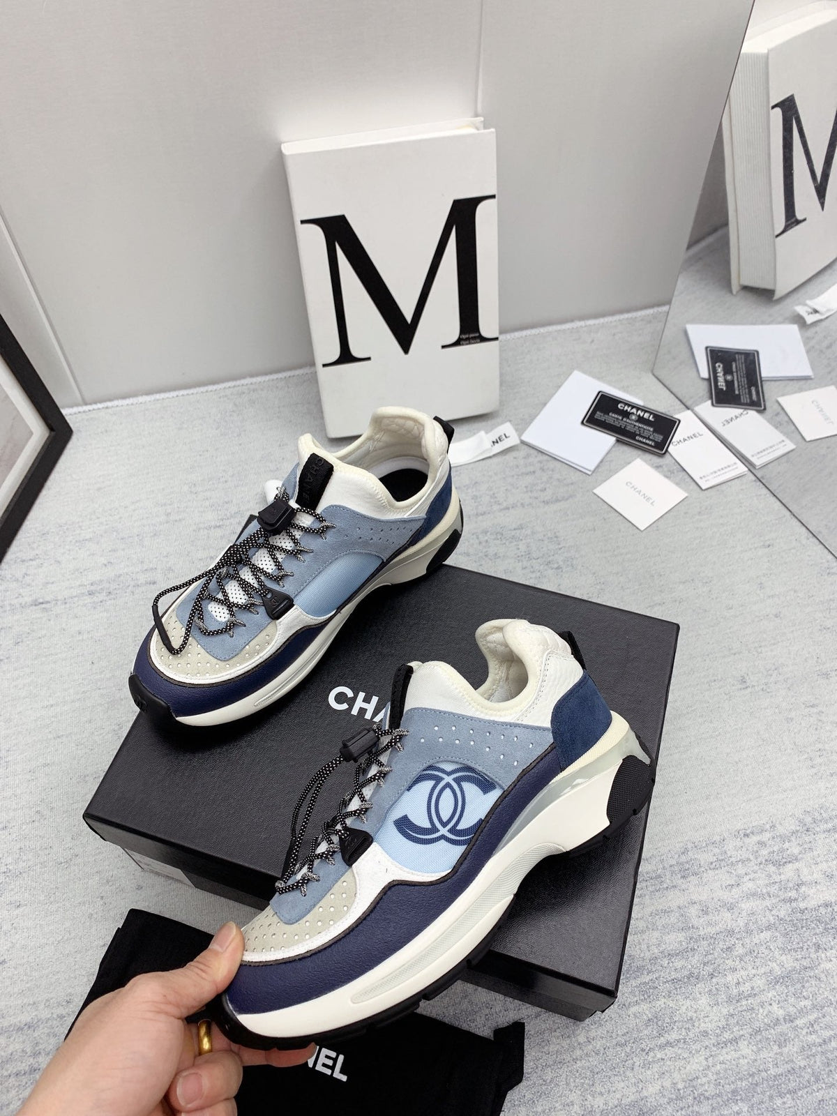 CC 26s Multicolor Sneakers Blue White Grey Calfskin Mesh 160120