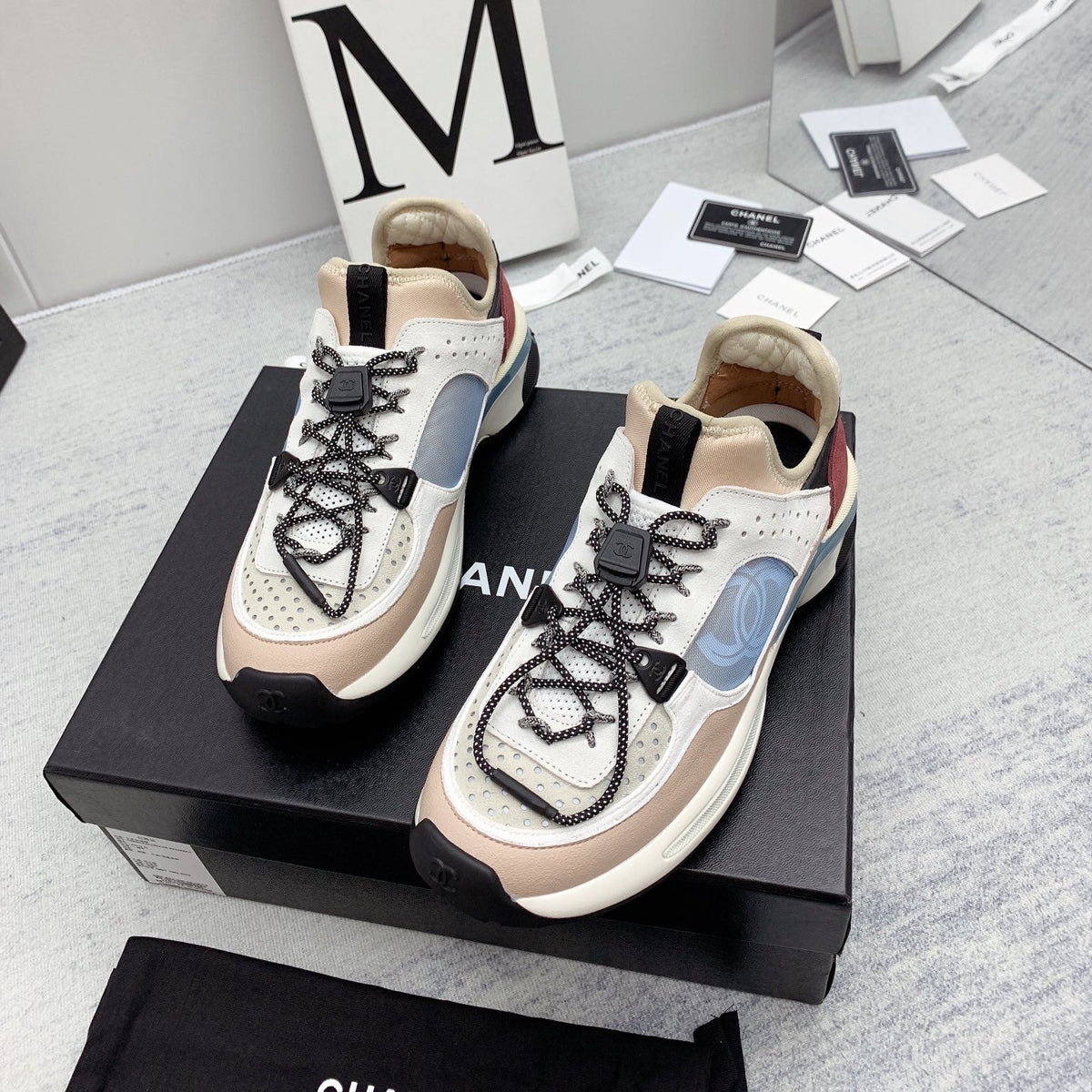 CC 26s Multicolor Sneakers Pink Beige Grey Calfskin Mesh 160123