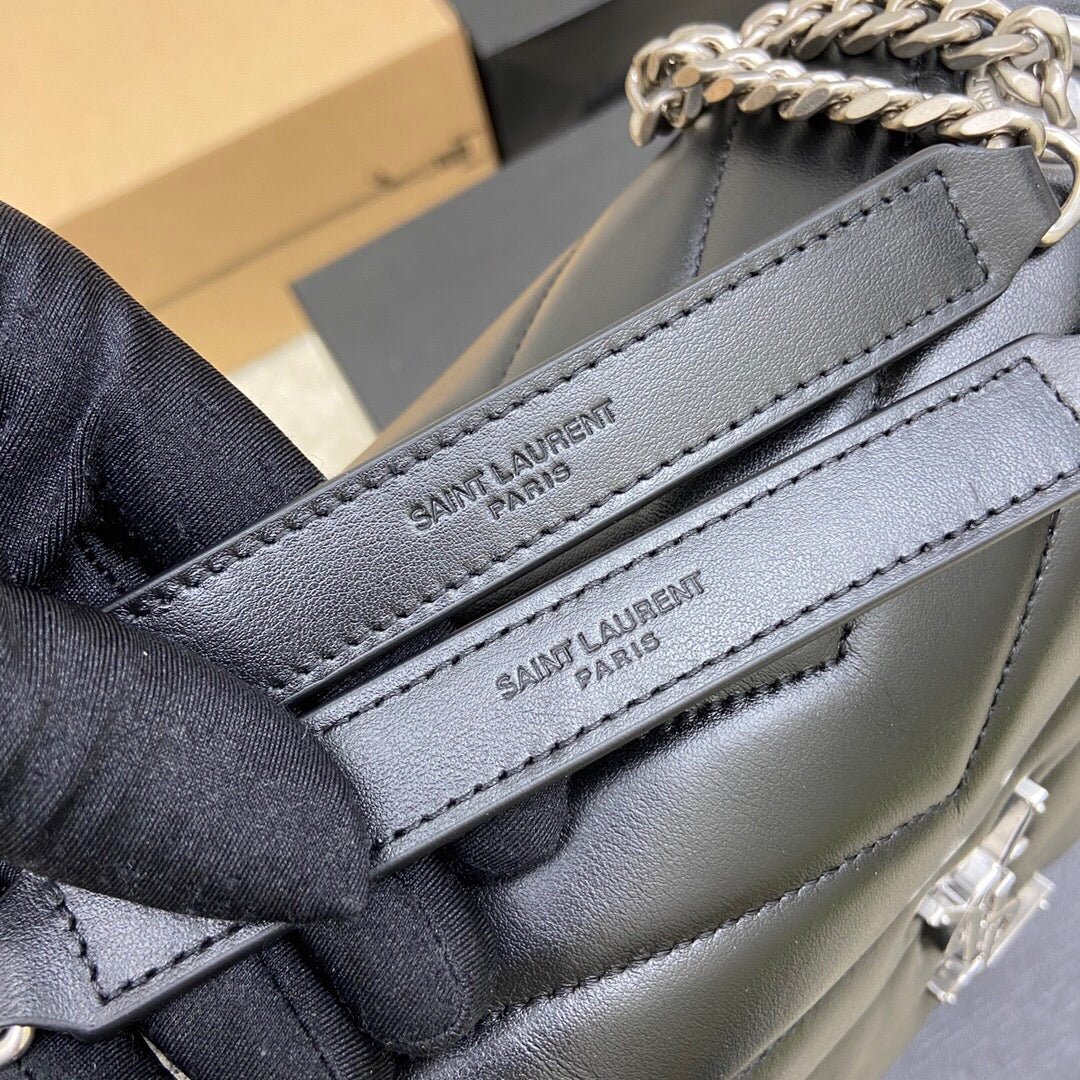 LOULOU MEDIUM 32 BLACK QUILTED LEATHER SILVER HARDWARE